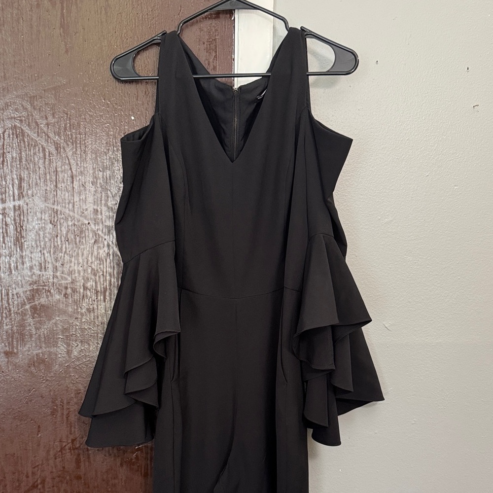 Black Cold-Shoulder Ruffle Jumper - Women